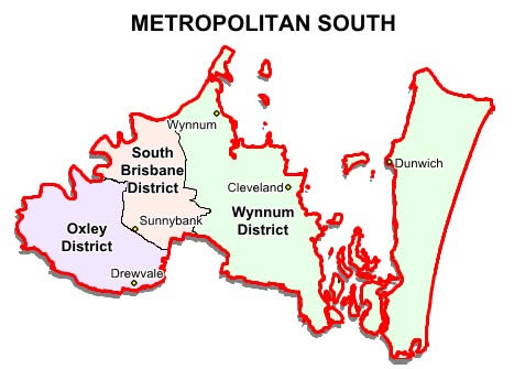 QLD Police Metro South Region Map. Wynnum, South Brisbane, Oxley